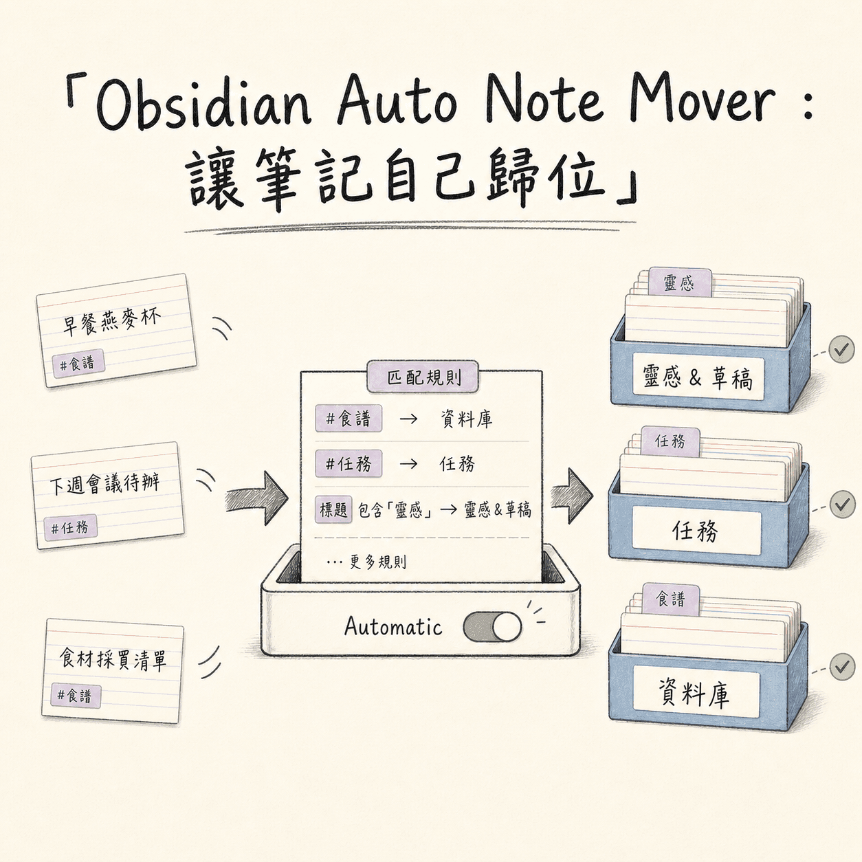 Obsidian外掛- Auto Note Mover ：讓筆記自己歸位
